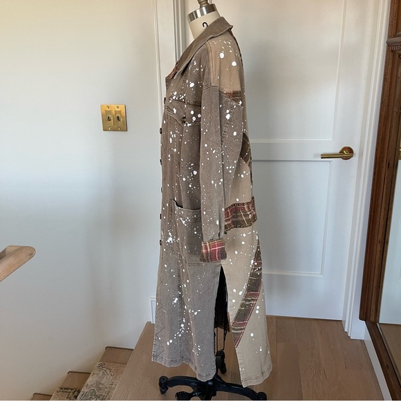 The Porter Collective duster jacket, paint splattered, Union Jack on back, sz S - Picture 2 of 8